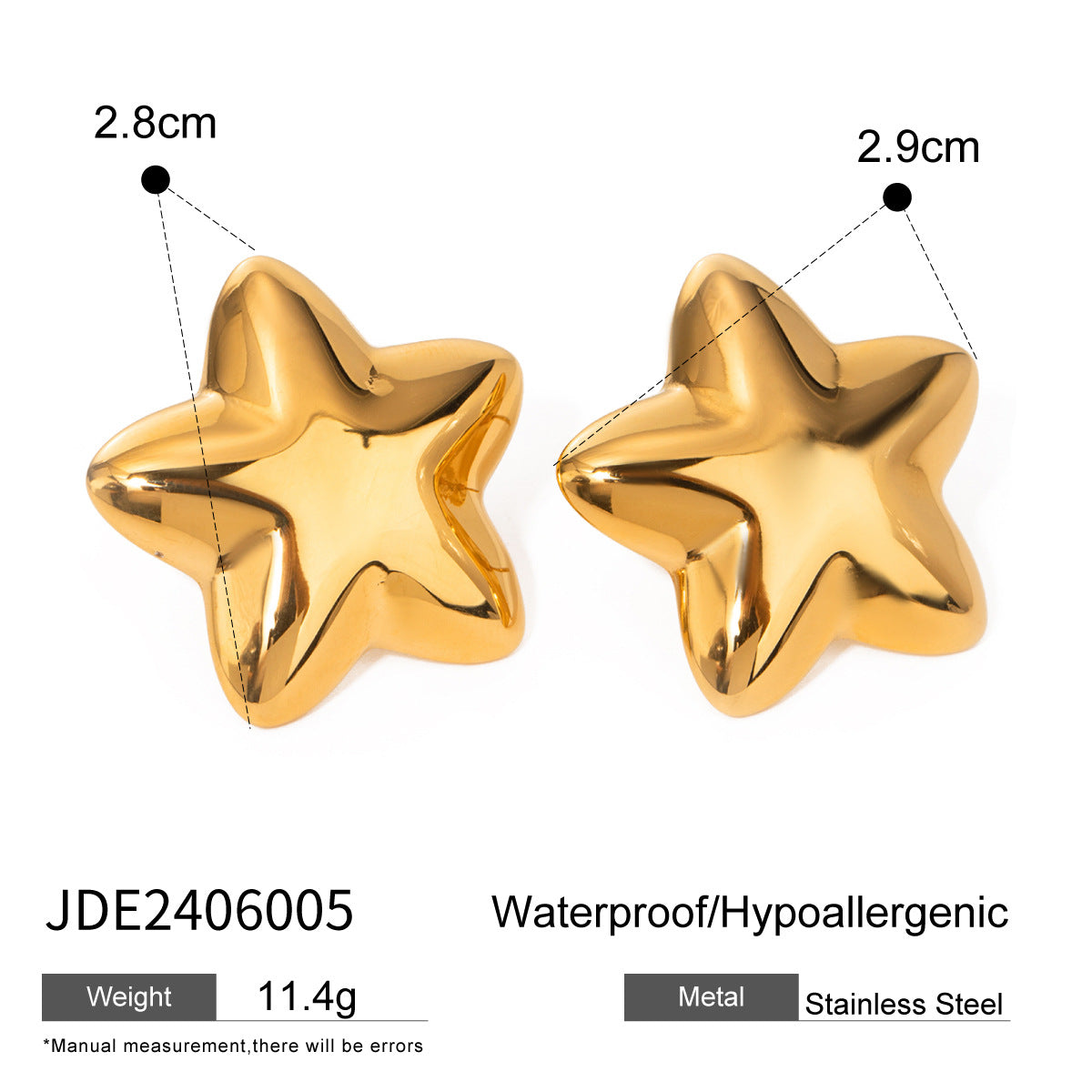 JDE2406005 Stainless Steel Star Pendant Necklace Ring Earrings Set Waterproof 18k Gold Plated Jewelry set