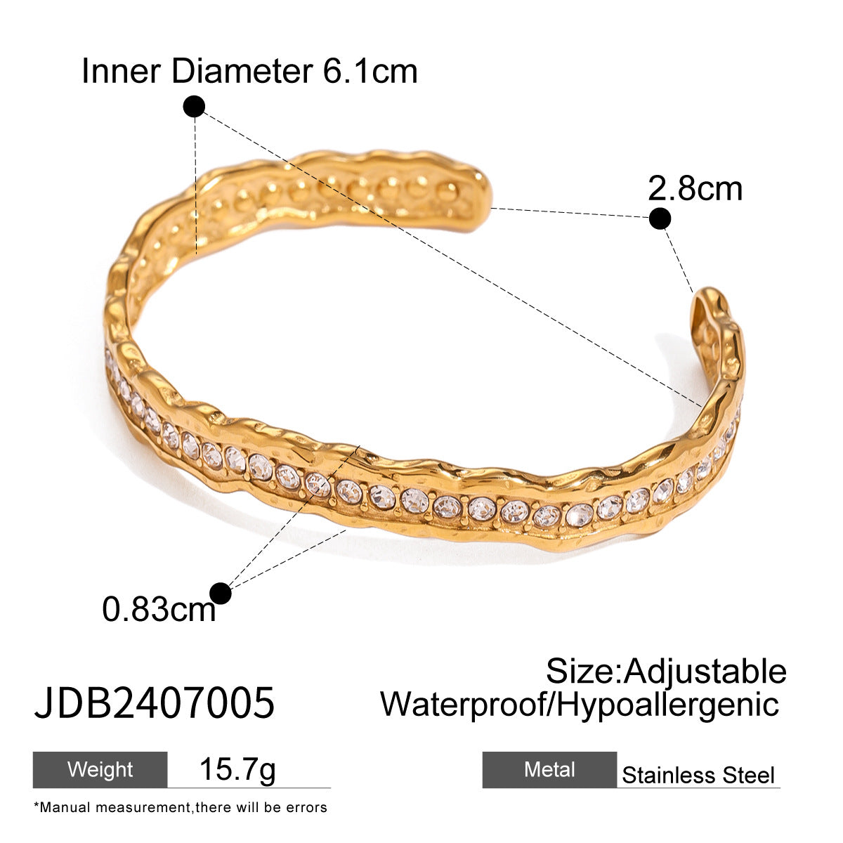 JDB2407002 18K Golden Color Open Bangle Bracelet With Zircon for Women