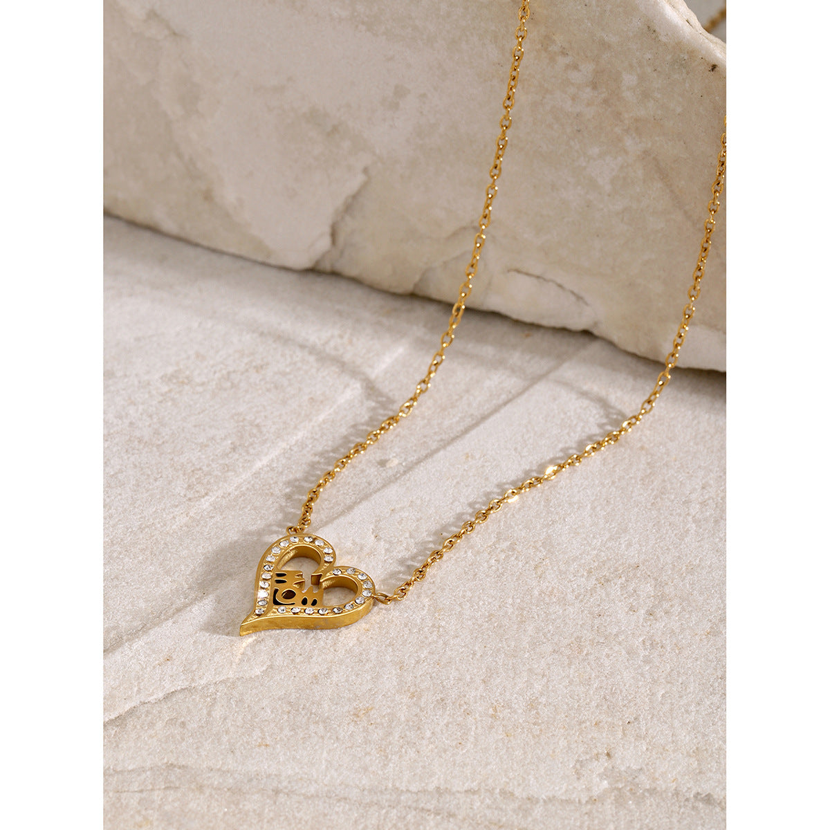 JDN2404007 18K Golden Color Heart Shape Zircon Necklace With Letter Gift for Mother's Day 45+5cm