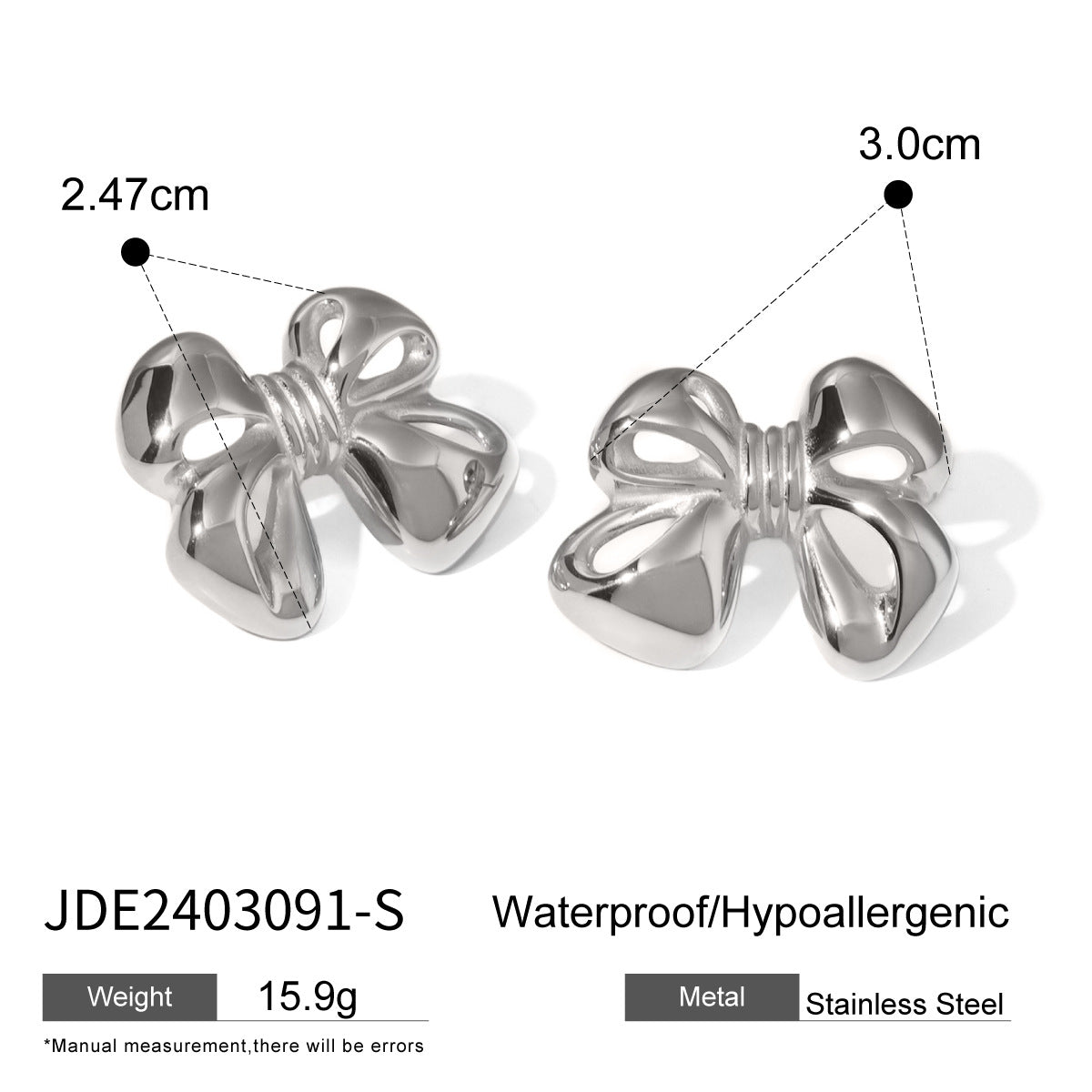 JDE2403091 Bow Tie Ring Necklace Earring Set Jewelry Stainless Steel Waterproof Chain adjustable Size Ring No Tarnish