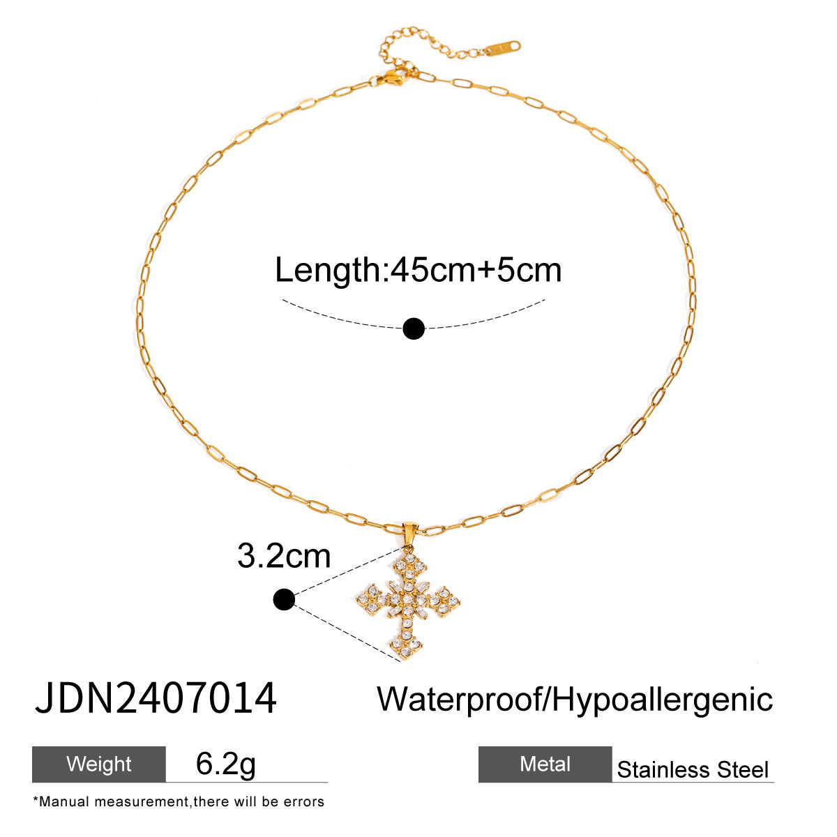 JDN2407014 Stainless Steel Cross Necklace Waterproof Chain Necklace for Women