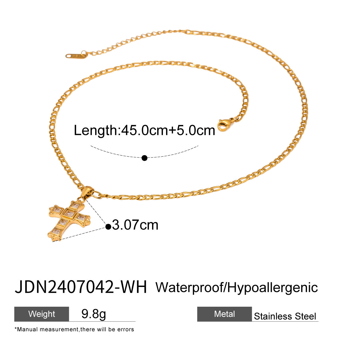 JDN2407042 Cross Pendant Necklace Stainless Steel Chain no Tarnish Chain Necklace for Women