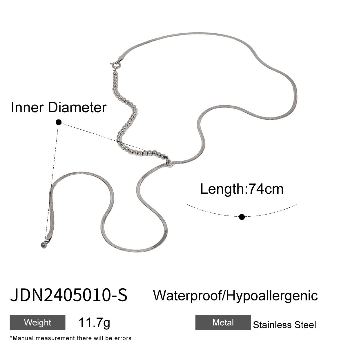 JDN2405010 Stainless Steel Snake Chain Y Shape Necklace for Women